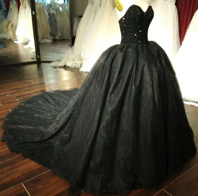 Prom Dress Gorgeous Black Sweetheart Crystal Ball Gown Sweet 16 Dress, Black Party Gown cg13473