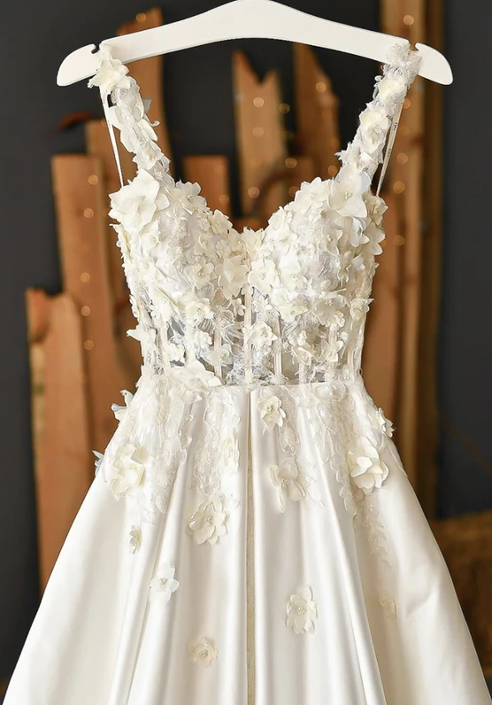 White satin applique long prom dress evening dress cg13533