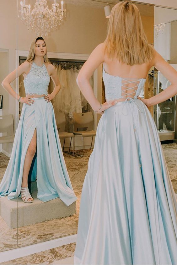 2 Piece Prom Dresses, Light Blue Prom Dress, 2 Piece Dance Dress cg13580