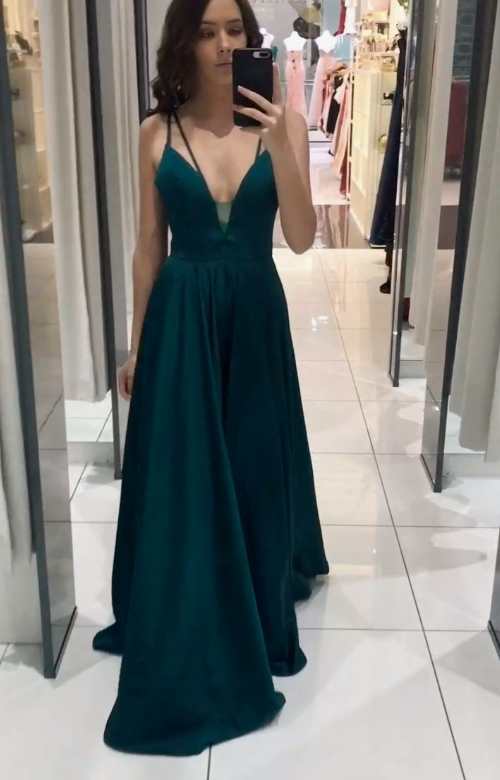 Green V-Neck prom Dress cg13630