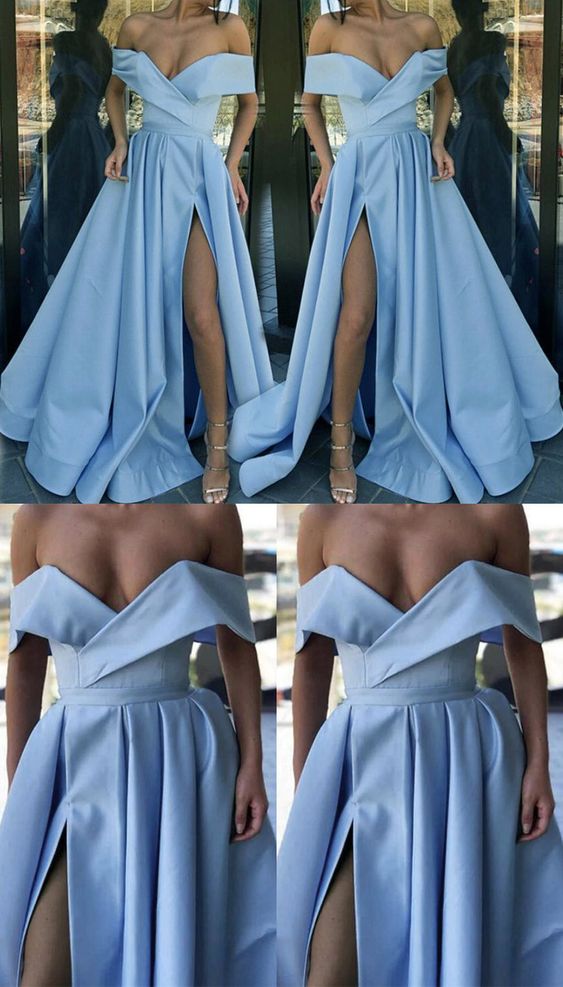 baby blue long formal women slit evening party dress prom gown cg13653
