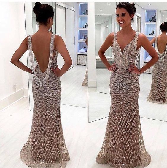 Mermiad Beaded Evening Gown, Open Back Prom Dress cg13680