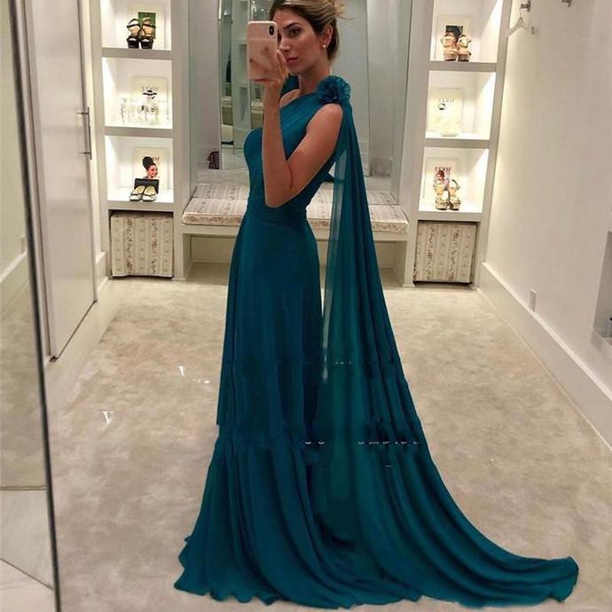 Cheap Green Prom Dresses 2020 One Shoulder Simple Chiffon vestidos de fiesta de noche Evening Party Gown cg13683