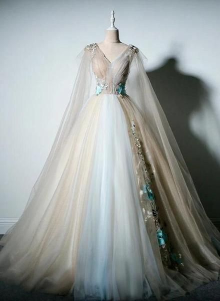 prom dresses Gorgeous Champagne Tulle V-neckline Sweet 16 Dress, Quinceanera Dress cg13712