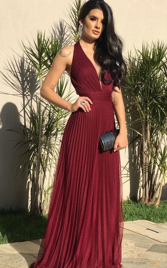 Sexy Burgundy A Line Evening Dress, Vintage Formal Long Prom Dress cg13745