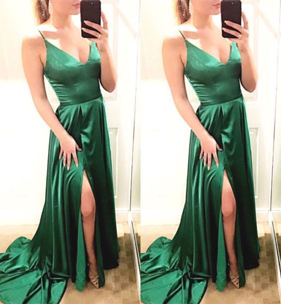 V Neck Green Prom Dress With Split cg13751