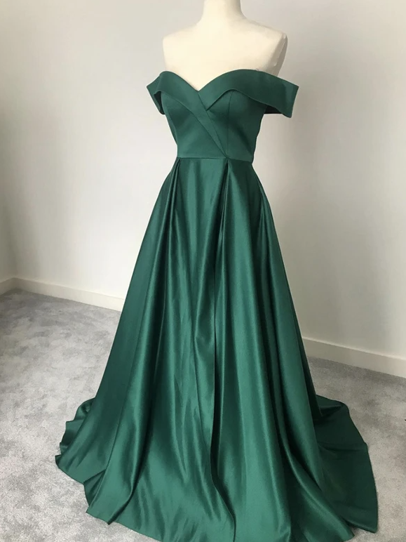 Green satin long prom dress simple evening dress cg13781