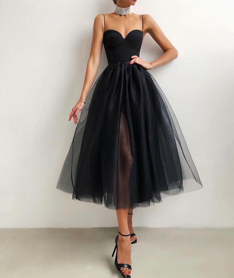 BLACK TULLE SHORT DRESS HOMECOMING DRESS cg13789