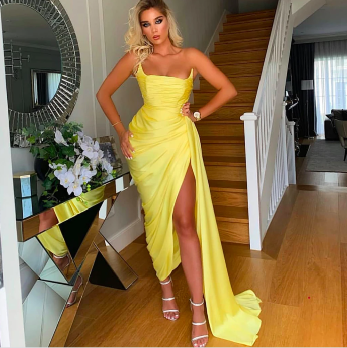 yellow prom dresses 2020 sweetheart neckline side slit sexy chiffon faced satin evening dresses formal dresses cg13809