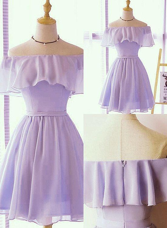 Lovely Short Chiffon Off Shoulder Simple Party Dress homecoming dress cg13811