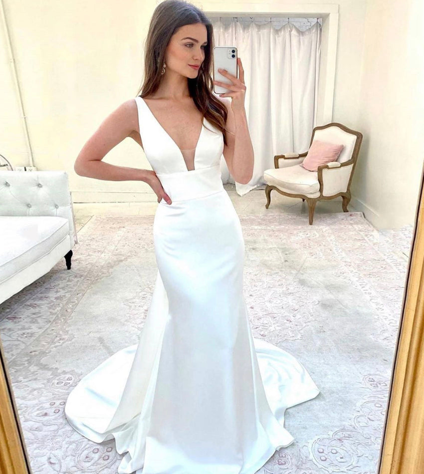 MERMAID SATIN LONG PROM DRESS WHITE EVENING DRESS cg13814