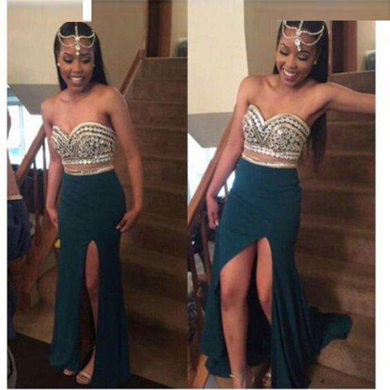 Charming Prom Dress,Sexy Backless Prom Dress,2 Piece Prom Dress,High Slit Prom Gown Party Dress cg13831