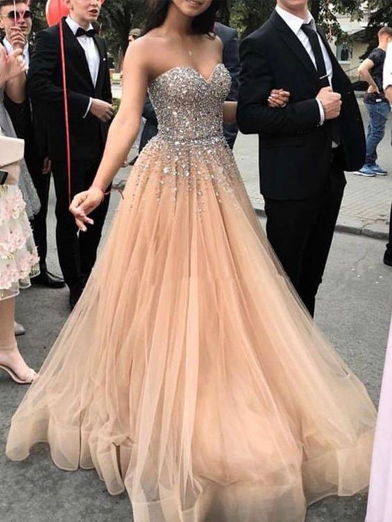 Charming Prom Dress A-Line/Princess Sweetheart Sleeveless Sweep/Brush Train Beading Tulle Dresses cg13861