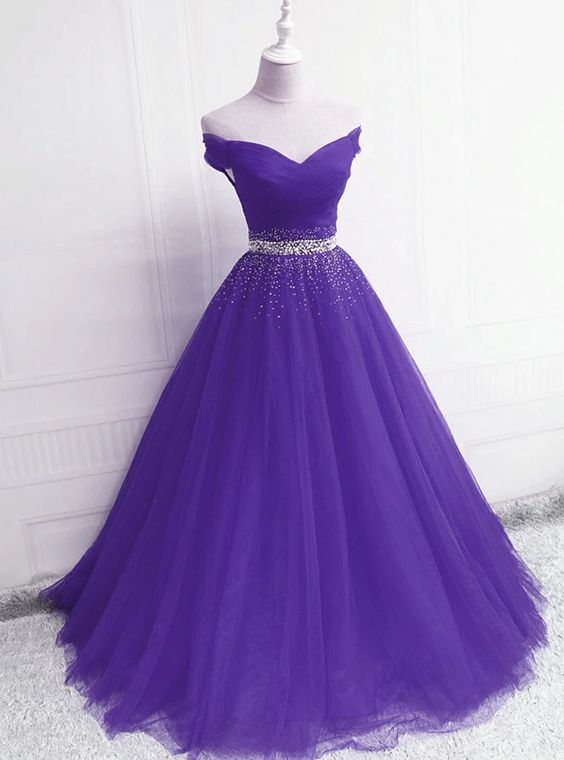 Fashionable Purple Handmade Off Shoulder Long Prom Dress, A-line Evening Dress cg13865