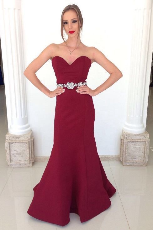 Burgundy Sweetheart Mermaid Satin Prom Dress cg13885