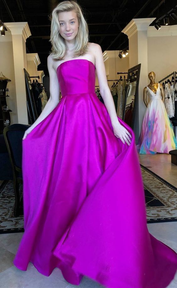 Strapless Fuchsia Long Ball Gown Prom Dresses cg13894