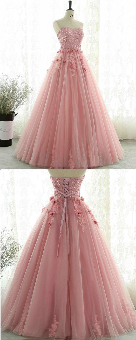 Beaded Pink Tulle Long Sweet Prom Dress cg13970