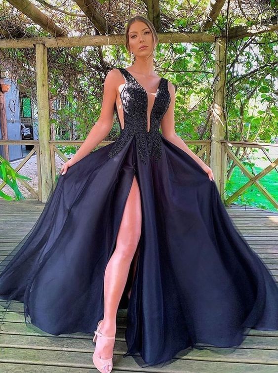 A-line V Neck Long Prom Dress , Sexy Prom Dress cg14000