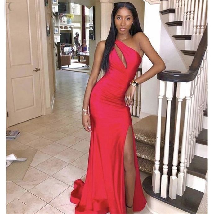 One Shoulder Slit Mermaid Long Evening Dress Prom Dress cg14001