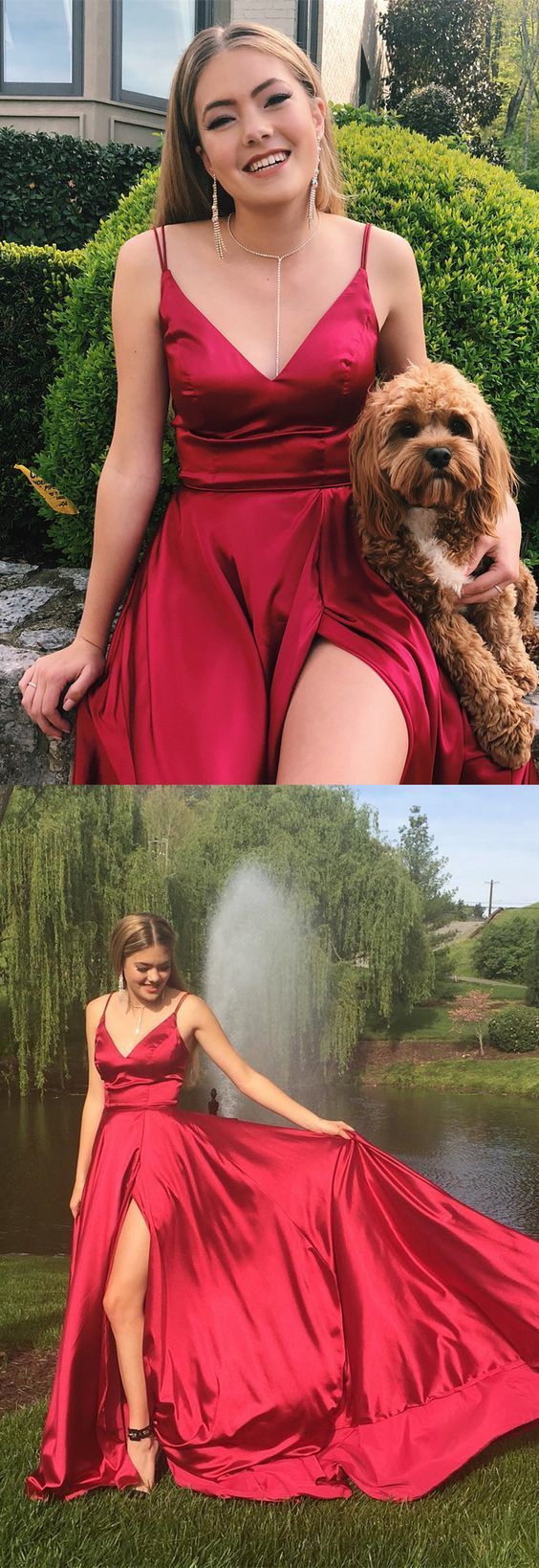 A-line long prom dress, red long prom dress cg14055