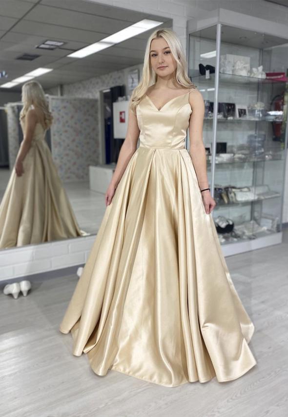 Simple v neck satin long prom dress evening dress cg14074