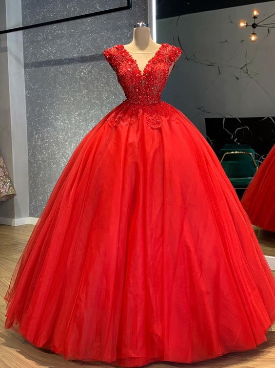 Red Prom Dresses Lace Appliques long gown cg14096