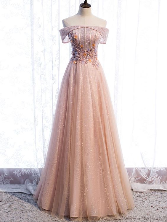 Pink tulle sequin long prom dress pink tulle formal dress cg14118
