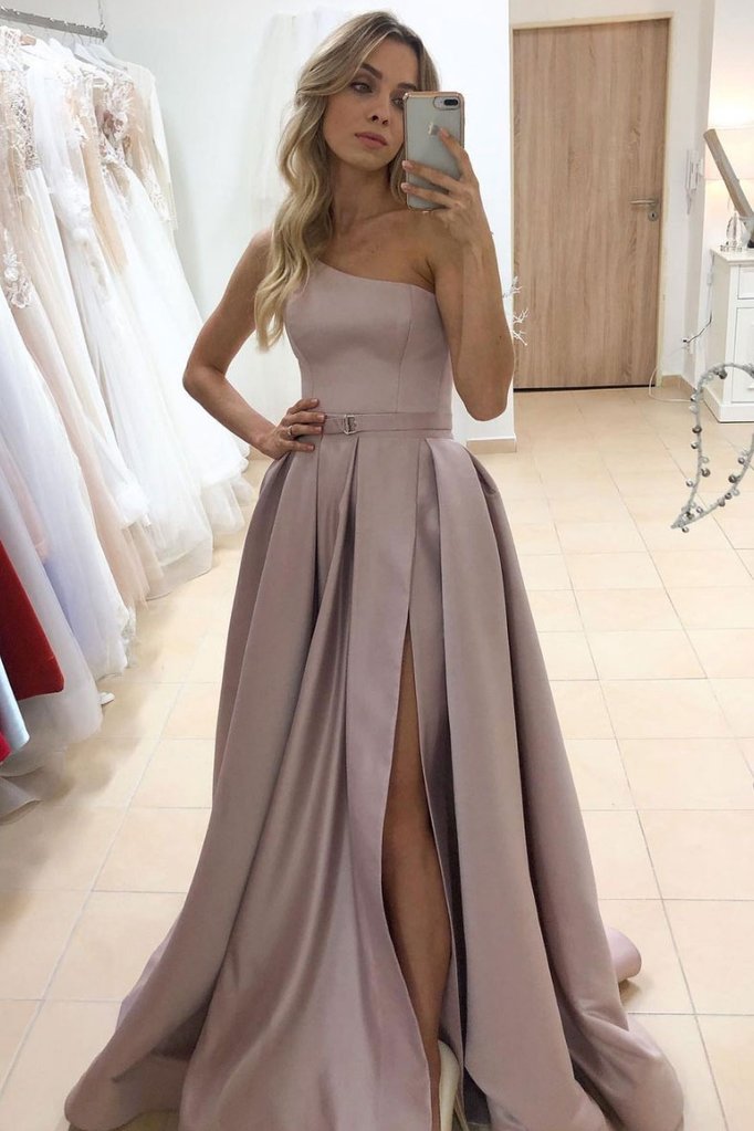 SIMPLE SATIN ONE SHOULDER LONG PROM DRESS FORMAL DRESS cg14127