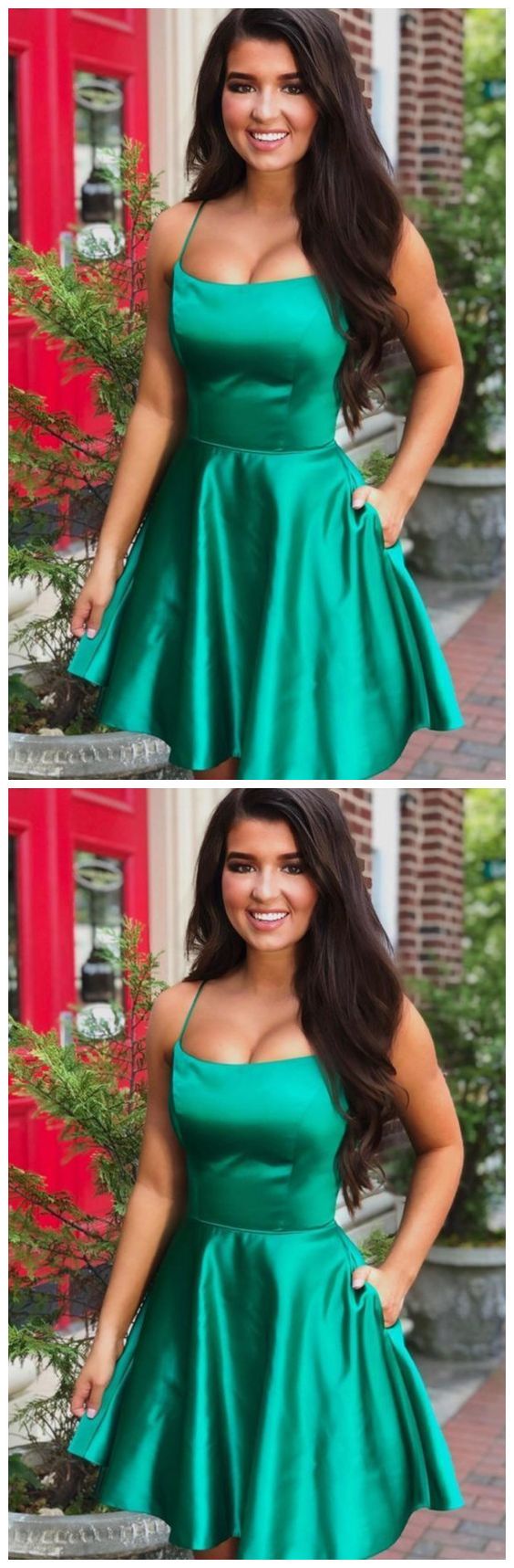 spaghetti straps green hoco party dresses Homecoming Gowns cg14145