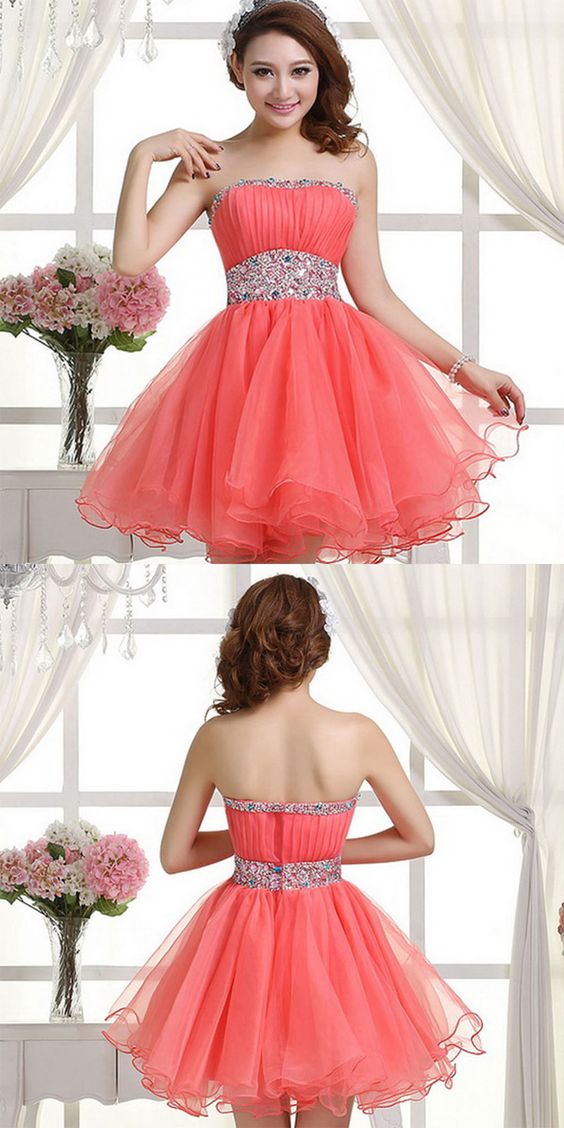 Coral Homecoming Dress,Sexy Homecoming Dresses,Tulle Homecoming Gown,Beading Party Dress,Sweet 16 Dress cg14151