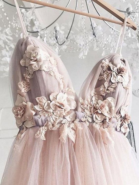 Sweetheart Neck Pink Floral Tulle Prom Dresses, Pink Floral Wedding Formal Graduation Dresses cg14204