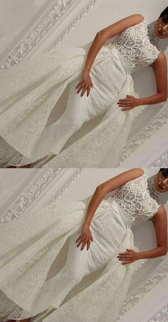 Mermaid Dresses,High Neck Dresses,Asymmetrical Prom Dresses,Ivory Dresses cg14243