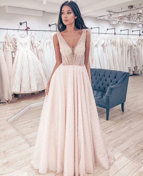 A-Line V Neck Long Prom Dress cg14256