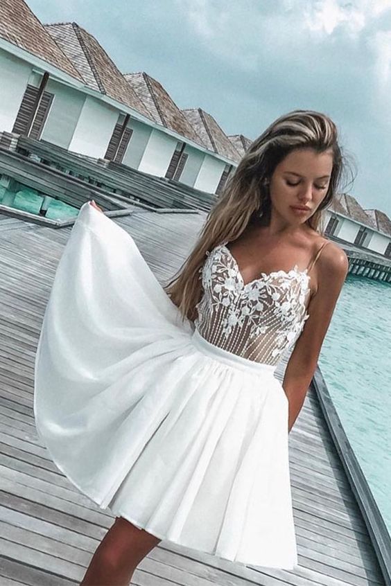 White Homecoming Dress, White Holiday Dress, White Party Dresses cg14279
