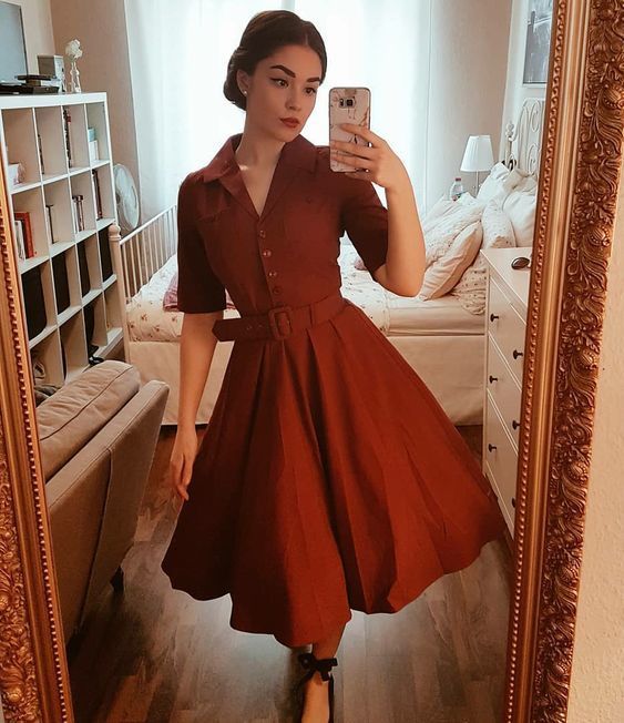 Dark Red Vintage Tea Length Prom Dress cg14312