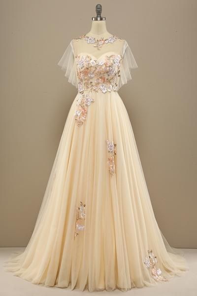 Tulle Appliques Prom Party Dress With Sleeves cg14313