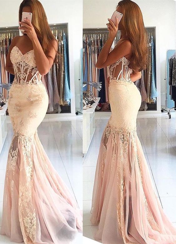 Mermaid Sweetheart Pearl Pink Prom Dress with Appliques Beading cg14362