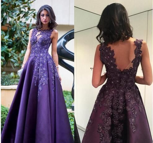 Elegant Purple Formal Dresses,Applique Sleeveless Evening prom Dress cg14393