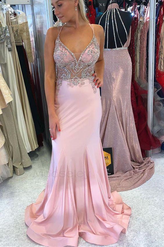 Mermaid Pink Formal Gown with Beaded Top prom dress cg14425