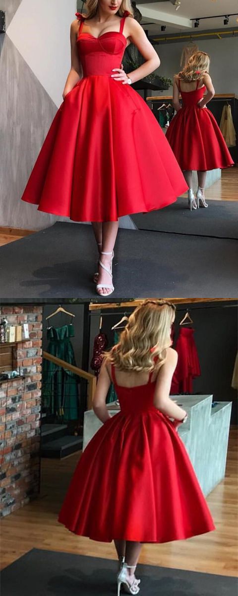 red ball gown tea length formal dresses for prom cg14443