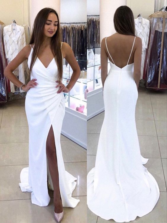 Stunning White prom Sheath Dresses side split cg14458