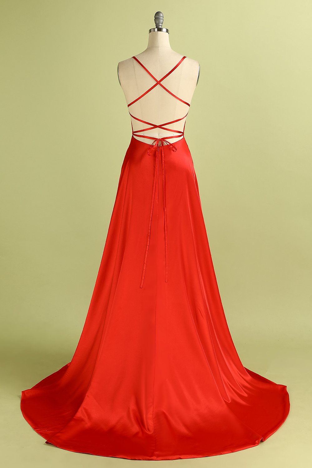 Red Backless Satin Dress prom dresses cg14486