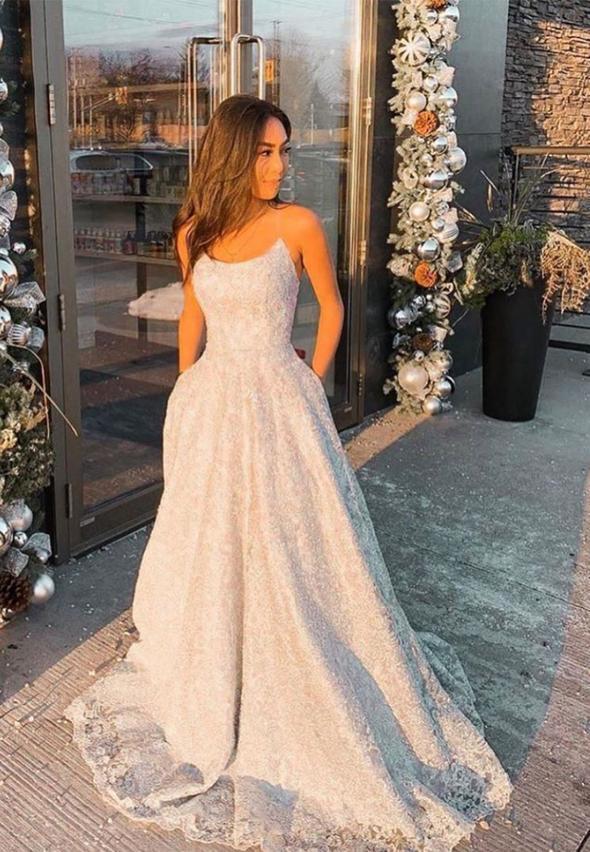 Simple lace long a line prom dress evening dress cg14538