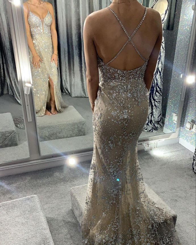 Gray Prom Dresses 2021 Elegant Prom Dress With Beads cg14632