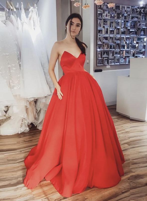 Red satin long prom dress red evening dress cg14713