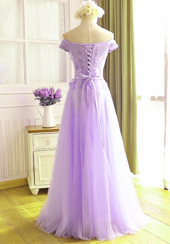 Beautiful Lavender Tulle Off Shoulder Party Dress, Light Purple Bridesmaid prom Dress cg14715