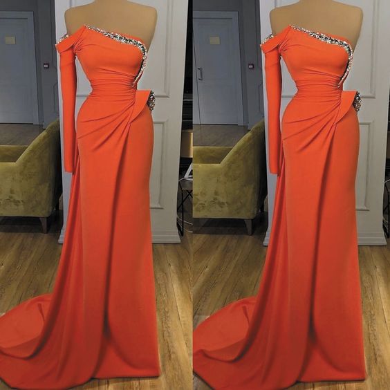Evening Dresses Long One Shoulder Beaded Sparkly Elegant Modest Mermaid Evening Gown prom dress cg14815