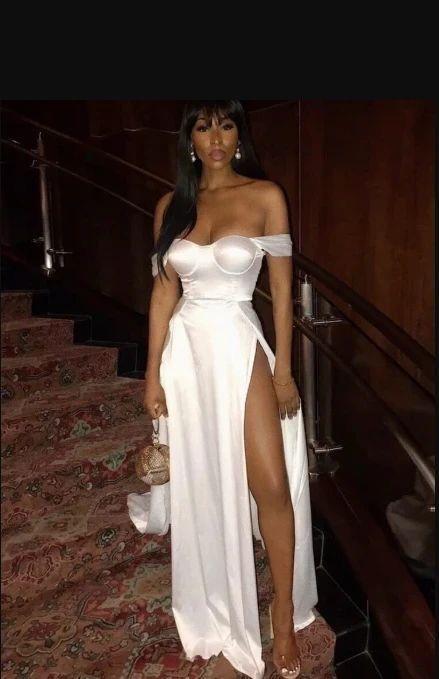 Off Shoulder High Slit Evening Dress, Long Prom Dresses cg14883