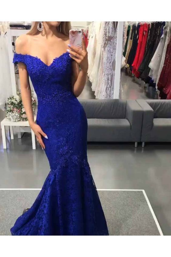 Mermaid Off-the-Shoulder Lace Long Prom Dresses Formal Evening Gowns cg14918