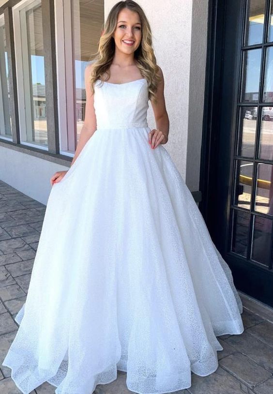 White tulle sequins long prom dress formal dress cg14946